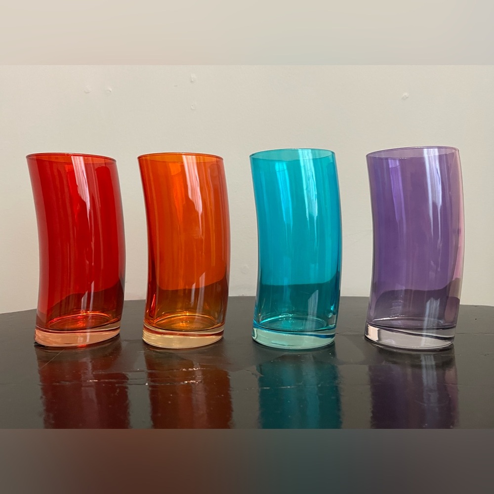 Set of 4 Vintage Leonardo Swing Long Curved Rainbow Highball Glasses